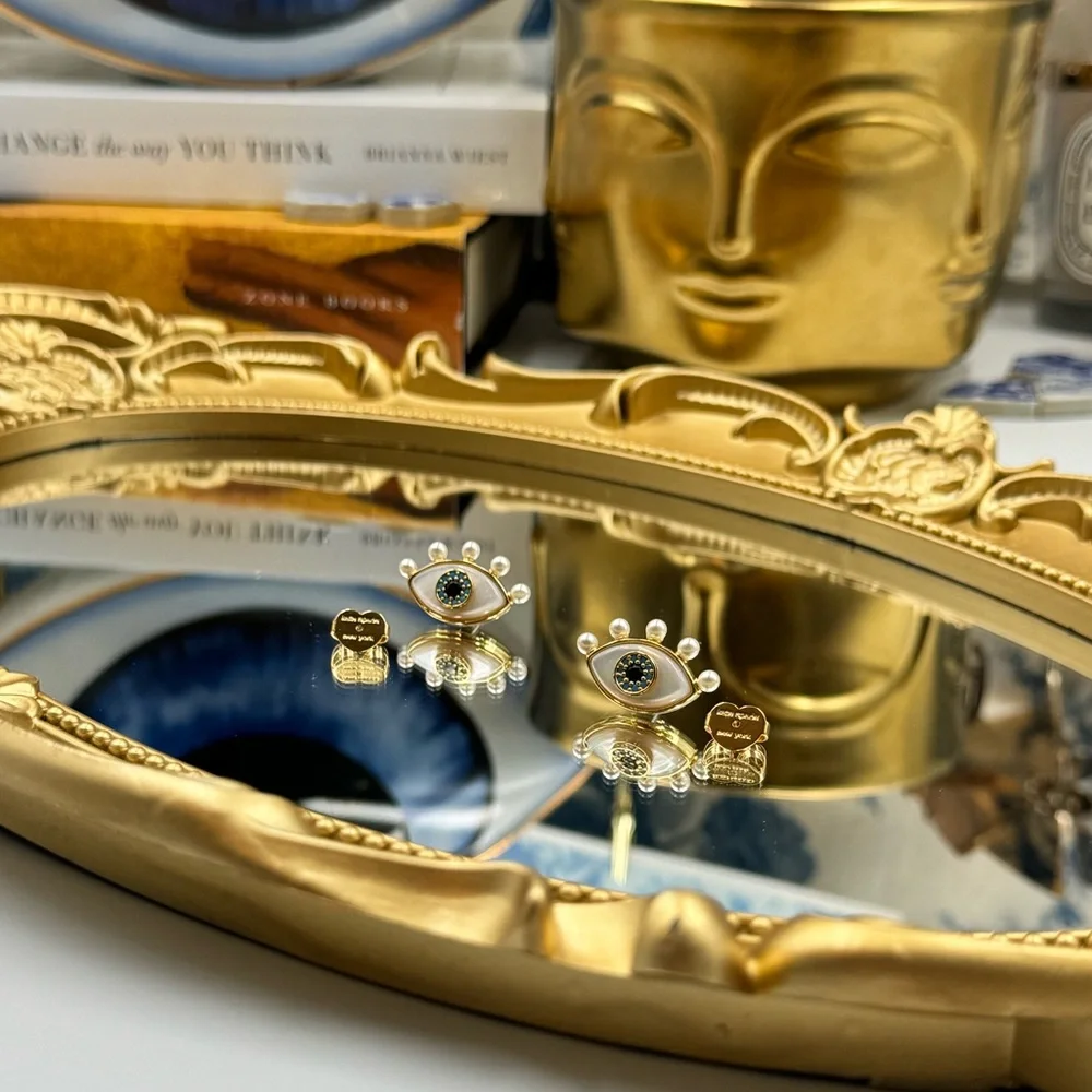 🆕 KATE SPADE 🧿 NWT Evil Eye Statement Studs - Crystal & Pearl - Picture 7 of 15